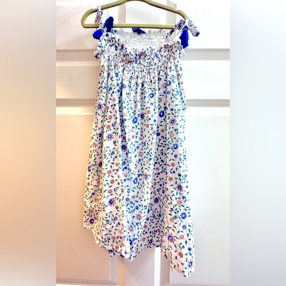 Ro’s Garden EUC Sz 6 Floral Smocked Cotton Dress with Blue Tassels - Picture 2 of 7